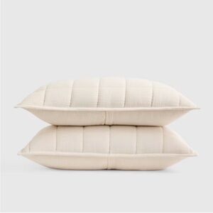 NWT QUINCE Organic Airy Gauze Box Quilt Sham Set Ivory 8459